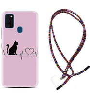 Samsung M21 M22 M23 M30 M31S M32 Kılıf Boyun Asklı Rasta Silikon Pink Cat Heart 1303