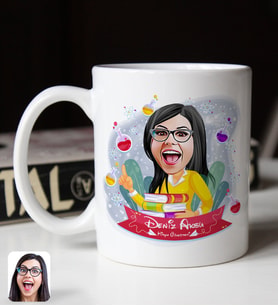 BK Gift Kişiye Özel Kadın Kimya Öğretmeni Karikatürlü Beyaz Kupa Bardak-1