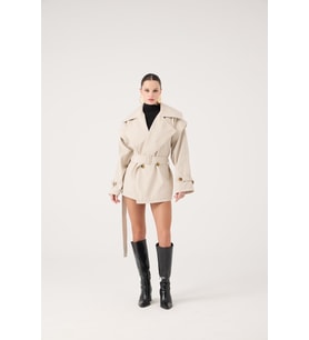 Kemerli Oversize Kesim Sara Trençkot Kahve