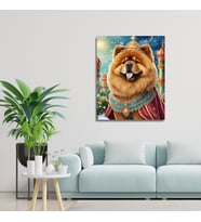 Tekli Dikey Kanvas Duvar Tablosu Prenses Kostümlü Çin Aslanı Köpek