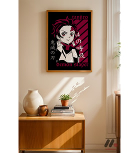 Demon Slayer Tanjiro Anime Poster, Ahşap Çerçeveli Duvar Tablosu - Anime Severlere