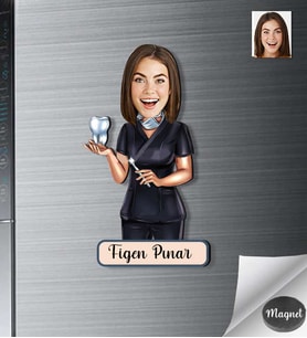 Kişiye Özel Dişci Doktor Kadın Ahşap Magnet -3