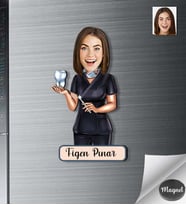 Kişiye Özel Dişci Doktor Kadın Ahşap Magnet -3