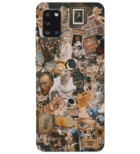 Samsung Galaxy A31 Uyumlu Aesthetic Sanatsal Kolaj Desenli Şeffaf Telefon Kılıfı