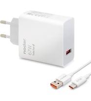 Nodar Type-C Hızlı Şarj Seti 67W USB Adaptörlü - Beyaz ND1008