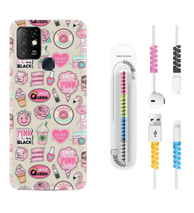 INFINIX Hot 8 9 10 11S Hot 10 Play 10T Kılıf Kablo Koruma Spiral Silikon Donut Flamingo 1415
