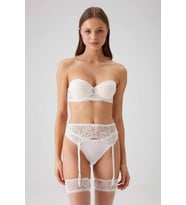 Pierre Cardin 4791 Vicenza Dantel Ekstra Dolgulu Çoraplı Straplez Jartiyer Sütyen ve Tanga Takım (Ekru)