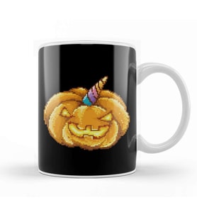 Halloween Jack O Lantern Unicorn Pixel Art Kupa Bardak Porselen