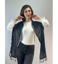 TRİKO GÜPÜR PÜSKÜLLÜ KADIN FULAR ŞAL 200X25 CM (Ekru)