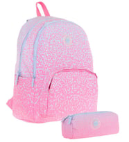 Kaukko Nokta Desenli Pembe Kız Çocuk Okul Çantası ve Kalemlik Seti (KK - K1803+KK - K2714)