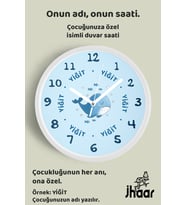 İsme Özel Sevimli Balina Çocuk Odası Duvar Saati Orta Boy 30 cm Beyaz Camlı Sessiz