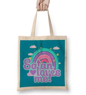Satan Loves Me Cute Rainbow Bez Çanta Uzun Saplı