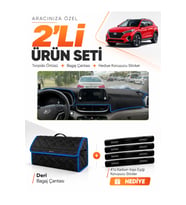 HYUNDAİ TUCSON (2018-2021) Uyumlu Torpido Örtüsü + Deri Bagaj Çantası + Sticker Seti - Siyah Mavi