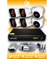 ELITCAM 6 Kameralı Kare 2 İç Kamera Set HDD'siz Full HD Gece Görüşlü Güvenlik Kamerası Sistemi