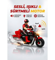 Oyuncak Motor Sesli ve Işıklı Sürtmeli Motosiklet Figürlü Yarış Motoru Kırmızı 13 Cm