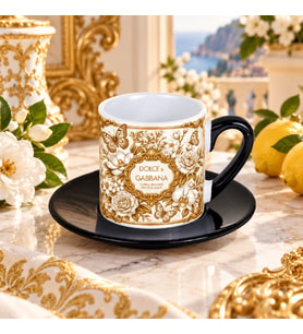 AION CASA Luxury Beyaz Altın Çiçek Desenli 2’li Türk Kahvesi Fincanı Seti
