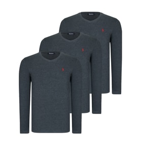 ÜÇLÜ SET T8587 DEWBERRY V YAKA ERKEK SWEATSHIRT-ANTRASİT-ANTRASİT-ANTRASİT