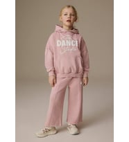 Cg Kids Dance kabartma baskılı kapşonlu 3 iplik kız çocuk alt üst takım süper kalite kumaş (Pembe)