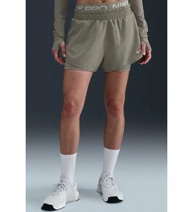 Nike Pro Dri Fİt 2IN1 Loose Fit Women's Shorts Kadın Bol Kesim Taytlı Antrenman Şortu Haki