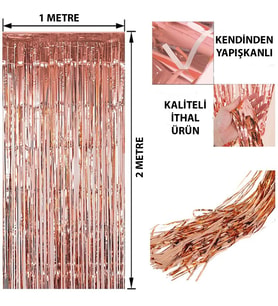 Rose Gold Püsküllü Kapı Perdesi - Parti, Bekarlığa Veda, Doğum Günü 1x2 m