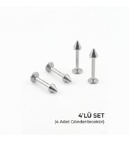 Lorivelle 4'lü Kararmaz Çelik Koni Uçlu Labret Piercing Seti Tragus Helix Dudak Burun Conch Kıkırdak Küpesi