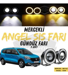 Dacia Lodgy 2012-2022 Uyumlu Mercekli Angel Sis Farı Metal 76 mm Sarı Halkalı Gündüz Farı 2 Adet