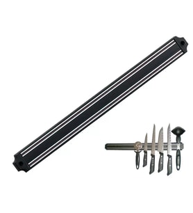 Mutfak Duvarına Monte Mıknatıslı Geniş Bıçak Tutucu Stand - 55 cm - Siyah - Paslanmaz Çelik