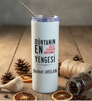Kişiye Özel Yengeye Heddiye Pipetli Çelik Termos Doğum Günü Hediyesi (Beyaz)