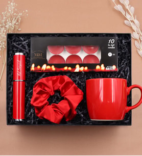 Kişiye Özel Kutusunda Touch Pen & Kupa & Saten Toka & 10'lu Kırmızı Mum Hediye Seti (Kırmızı)