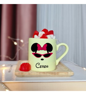 Minnie Mouse Tasarımlı Kişiye Özel Sarı Türk Kahvesi Fincanı
