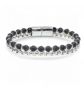 Moncuk Design Çelik Zincirli Mat Oniks Ve Silver Hematit Bileklik 33512B21D11
