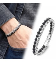 Moncuk Design Çelik Zincirli Mat Oniks ve Silver Hematit Erkek Bileklik 33512B21D11