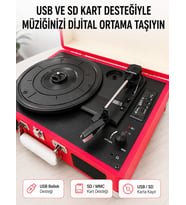 Bluetooth Bağlantılı Portatif Pikap 33 45 78 Devir Dahili Hoparlör ve Şarj Edilebilir Pil