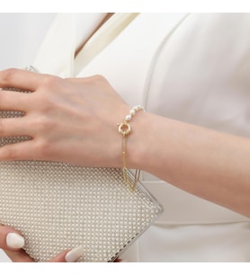 925 Ayar Gümüş Barock White Tatlısu İncisi Bileklik-5mm (Gold)