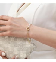 925 Ayar Gümüş Barock White Tatlısu İncisi Bileklik-5mm (Gold)