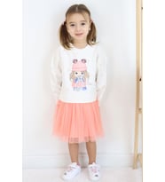 Breeze Kız Çocuk Uzun Kollu Elbise Arkadaş Temalı Kolları Kalp Desenli 2-6 Yaş, Ekru