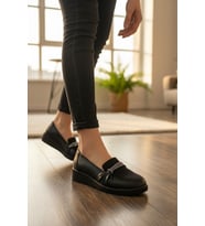 Enoch Kadın Kristal Şerit Detaylı Ortopedik Hakiki Deri Comfort Loafer Babet