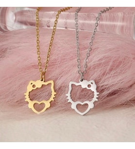 Kişiye Özel 925 Ayar Gümüş Hello Kitty Kolye (Gold)