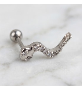 316L Çelik Zirkon Taşlı Yılan Şekilli Piercing PRC-198 (Gri)