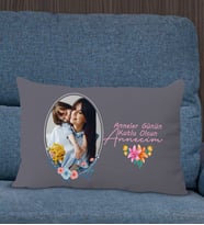 BK Gift Kişiye Özel Fotoğraflı Anneler Günü Tasarımlı Premium Kumaş Antrasit Dikdörtgen Kırlent Yastık, Anneler Günü Hediyesi, Ev Dekorasyonu-1