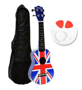 Manuel Raymond KA325ENG Soprano Ukulele Seti - İngiltere (Başlangıç - Özel Tasarım)  İngiltere Bayrak Desenli Gövde, Maun Materyal, Naylon Teller, Kılıf ve Aksesuar Hediyeli  Ölçüler: Soprano Boy