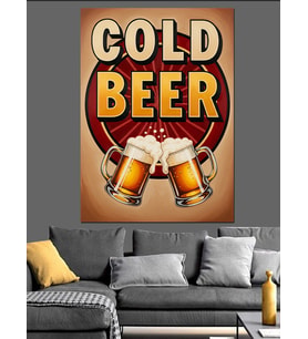Cold Beer Reklam Posteri Dekoratif Kanvas - Mdf Ahşap Tablo