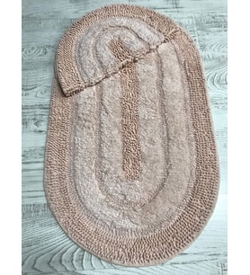Doğal Pamuklu Spagetti Oval Pudra 2'li Banyo Paspası Seti Halısı Yıkanabilir