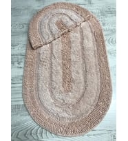 Doğal Pamuklu Spagetti Oval Pudra 2'li Banyo Paspası Seti Halısı Yıkanabilir