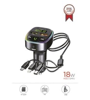 TORİMA G15 Siyah FM Transmitter Araç Şarj Cihazı (18W Hızlı Şarj - USB/Type-C/TF Kart Destekli)