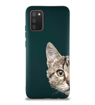 Samsung Galaxy A02S Soft Premier Kapak Catface Tasarımlı Silikon Kılıf - Yeşil (Şeffaf)
