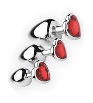 Fastieshop Kalp Mücevherli Çelik Anal Plug 3'lü Set (Metal)