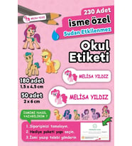 Pony Tasarımlı Kişiye Özel İsimli Defter Kalem Okul Etiketi, Yırtılmaz PVC Etiket, Suya Dayanıklı (Beyaz)