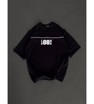 Unisex Bisiklet Yaka Baskılı Oversize T-Shirt - Siyah