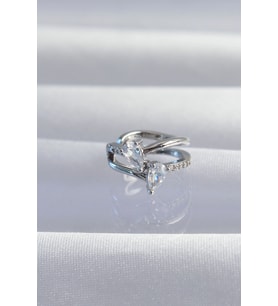 Pirinç Gümüş Renk Zirkon Taşlı Damla Earcuff Küpe 5886